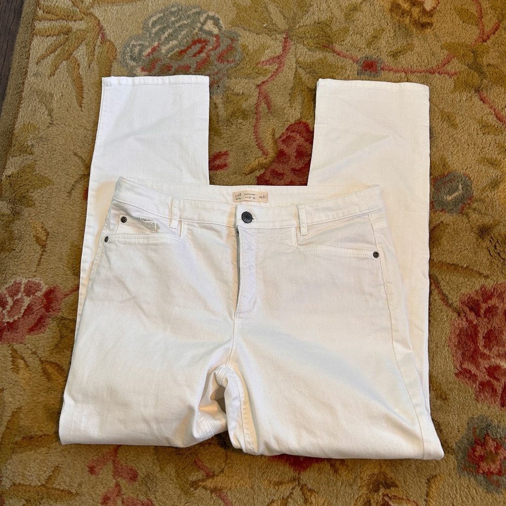 J. Jill White Denim Straight Leg Jeans Smooth Fit Stretch Cotton Size 12